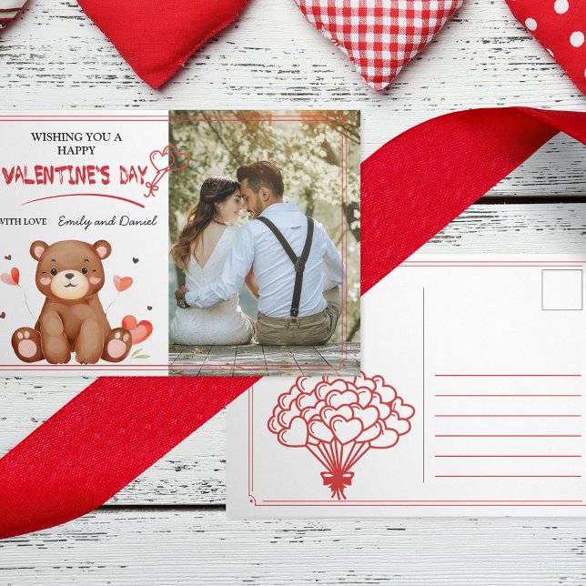 Akvarellbjörn Fotomal Valentindagen Vykort (Watercolor Bear Photo Template Valentine's Day Postcard)