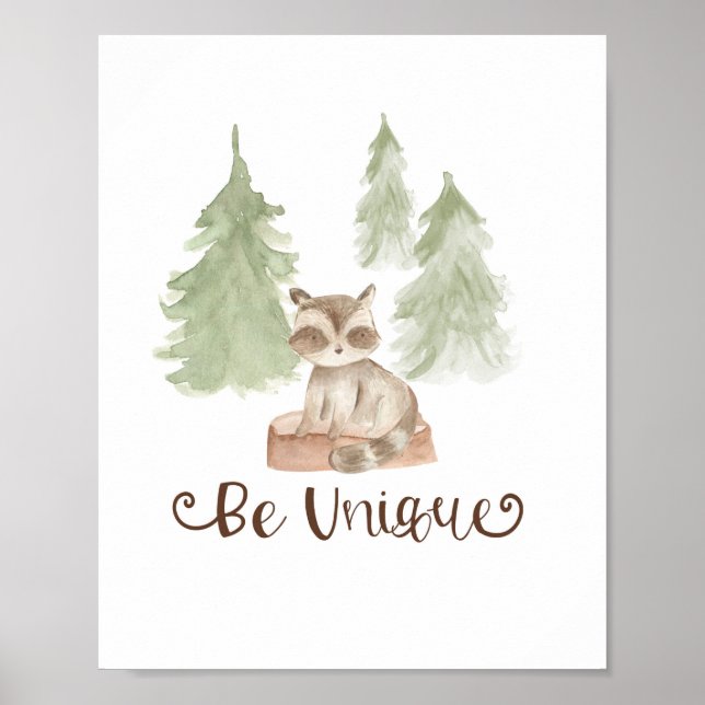 Akvarellbjörn Skogslandsvänner Unika Barnkammaren Poster (Framsidan)