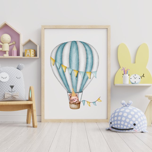 Akvarellbjörn Varm Luft Ballong Festiv Pojke Sovru Poster (Skapare uppladdad)