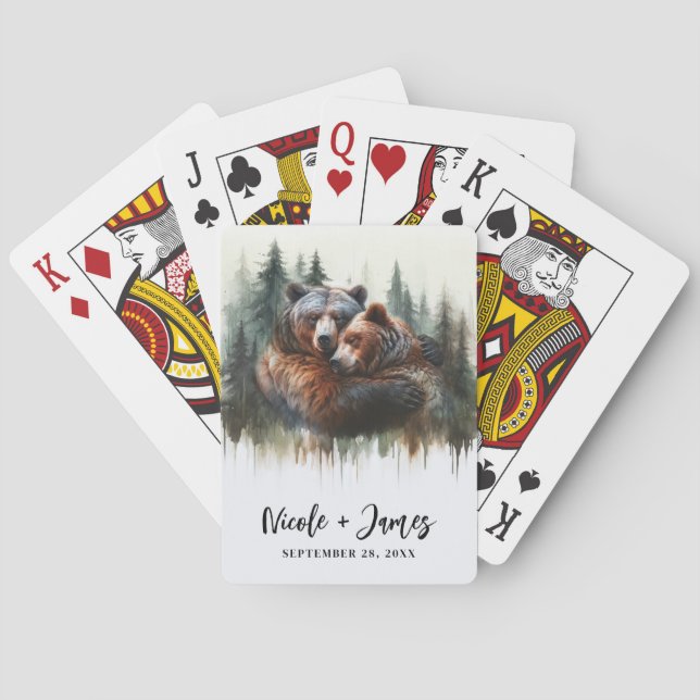 Akvarellbjörnar & Träd Rustik vildmark Casinokort (Baksidan)