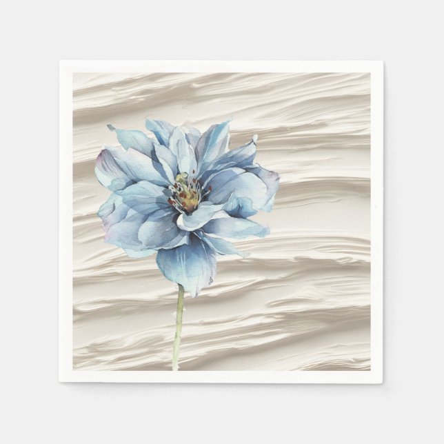 Akvarellblå blomma på elfenbensfärgad abstrakt pappersservett (Framsidan)