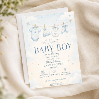 Akvarellblå En söt babyboy-fest elegant Inbjudningar
