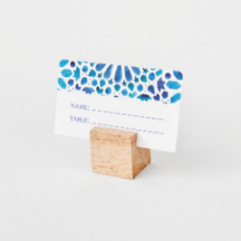 Akvarellblå Medelhavsplattor Bröllop Placeringskort