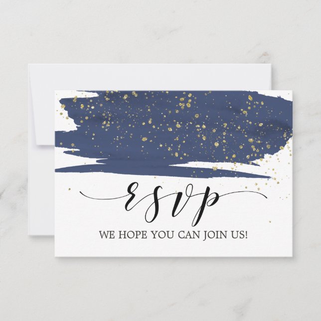 Akvarellblå och guld sångönskan RSVP-kort OSA Kort (Framsida)
