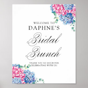 Akvarellblå och Rosa Hydrangeas Bröllopsbrunch Poster
