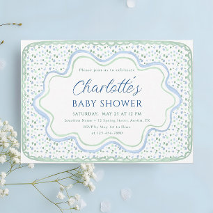 Akvarellblå och salvia grön pojke baby shower inbjudningar