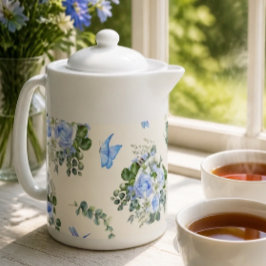 Akvarellblå rosor och vita liljor