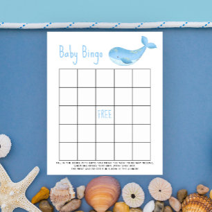 Akvarellblå val - Baby shower bingo spel