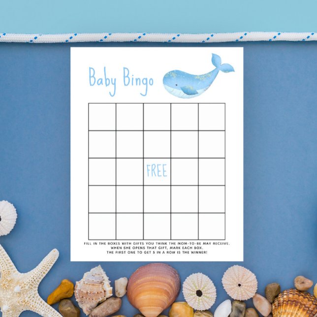 Akvarellblå val - Baby shower bingo spel (Skapare uppladdad)