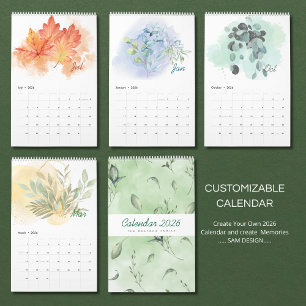 Akvarellblad 2026 Kalender Botanisk Natur