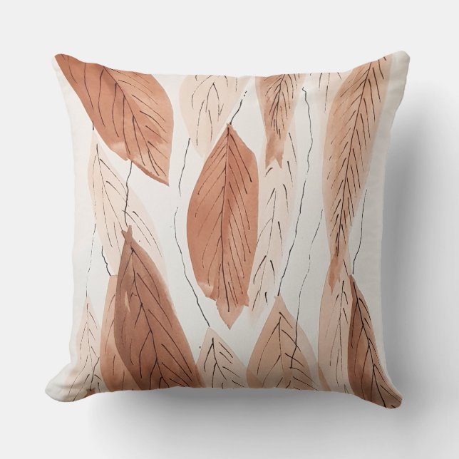 Akvarellblad Brun Terrakotta Beige Grå Kudde (Framsida)