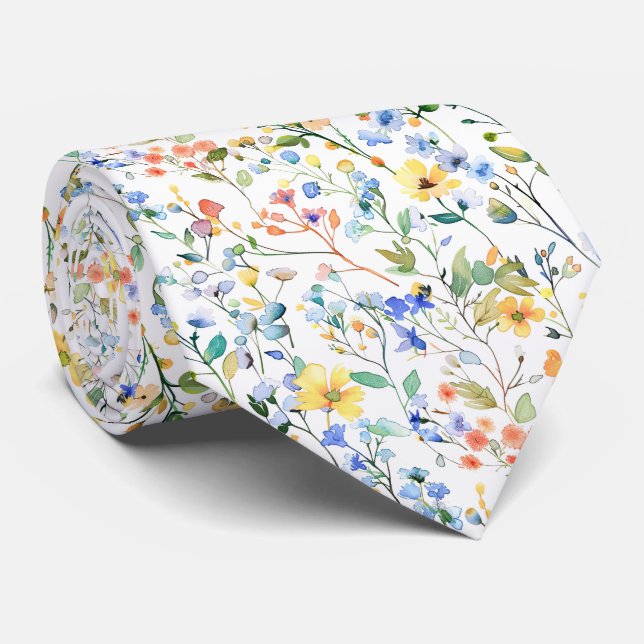Akvarellbladverk och vildblommor slips (Rullad)