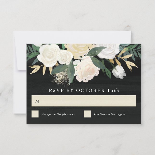 Akvarellblomma + Guldaccent RSVP-kort - mörk Inbjudningar (Framsida)