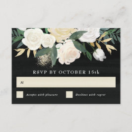 Akvarellblomma + Guldaccent RSVP-kort - mörk Inbjudningar