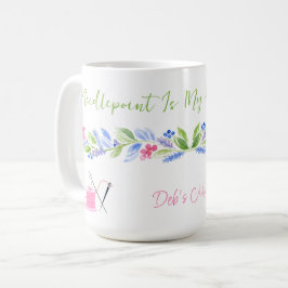 Akvarellblommig broderi Glad plats NAMN Kaffemugg
