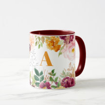 Akvarellblommig klassisk elegant orange monogram