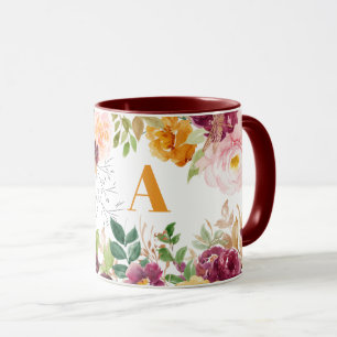 Akvarellblommig klassisk elegant orange monogram mugg