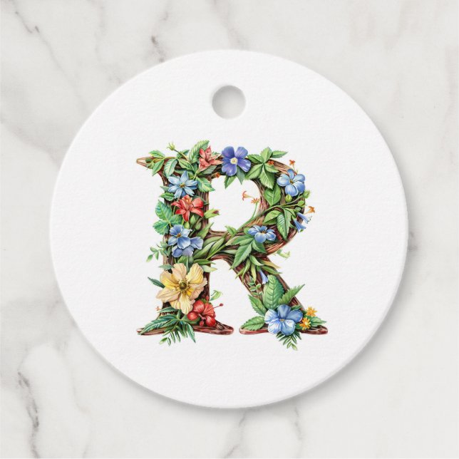 Akvarellblommig monogram R Gåvor Etiketter (Framsida)