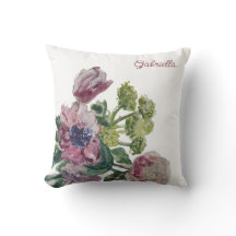 Akvarellblommig monogram vit grön rosabränd rosa