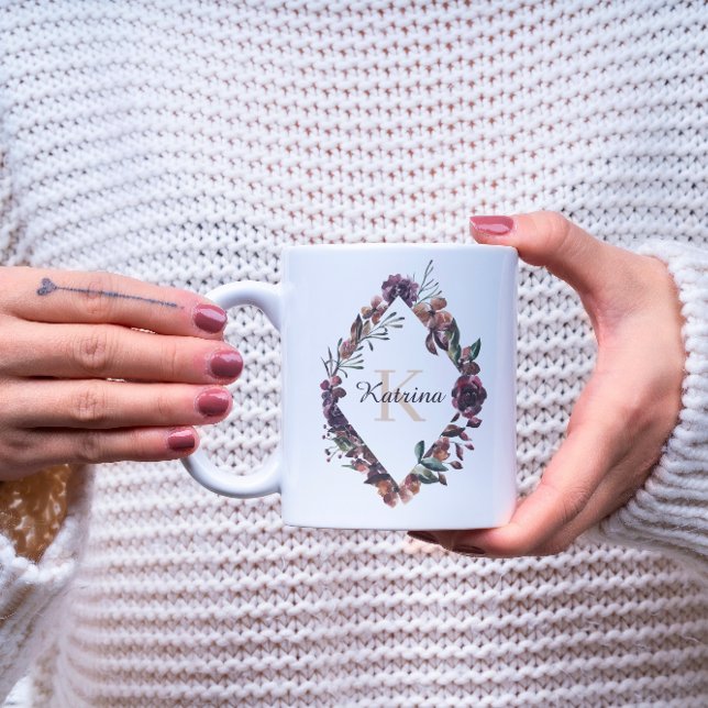 Akvarellblommig Monogrammerad Mugg (Skapare uppladdad)