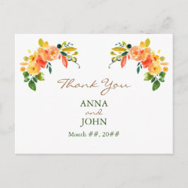Akvarellblommig orange Tack Vykort