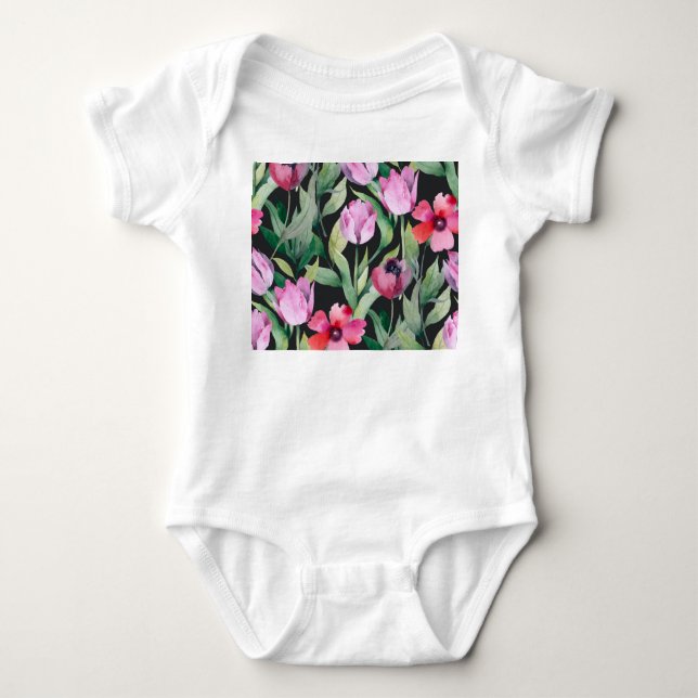Akvarellblommig, sömlös vacker mönster. t shirt (Framsida)