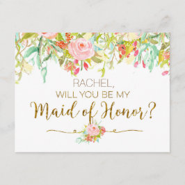 Akvarellblommig, vill du vara min brudtjänsteflick inbjudningar