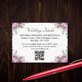 akvarellblommiga bröllopsdetaljer rsvp qr-kod tilläggskort