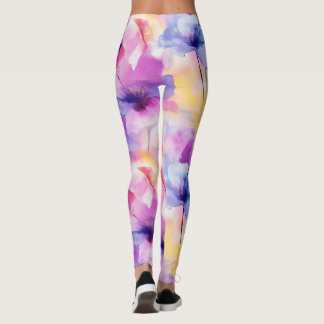 Akvarellblommiga pastellfärgade leggings