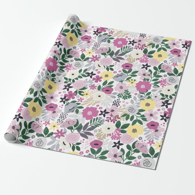 Akvarellblommönster Presentpapper (Utrullad)