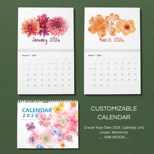 Akvarellblommor 2026 Kalender | Elegant Blommig  (Skapare uppladdad)