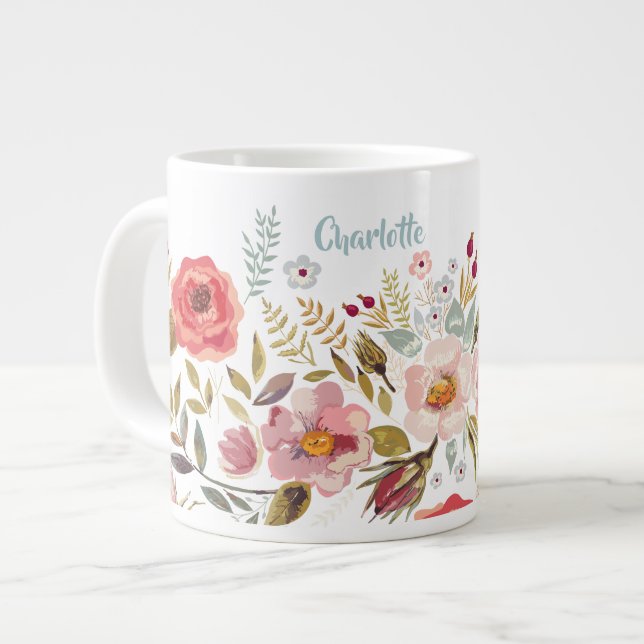 Akvarellblommor Anpassad Jätte Mugg Jumbo Mugg (Framsida vänster)