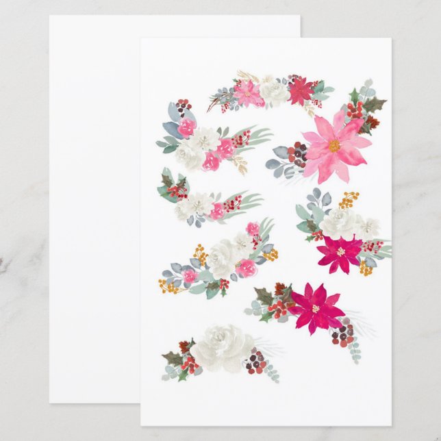 Akvarellblommor att klippa ut och kola (Fram/baksida)