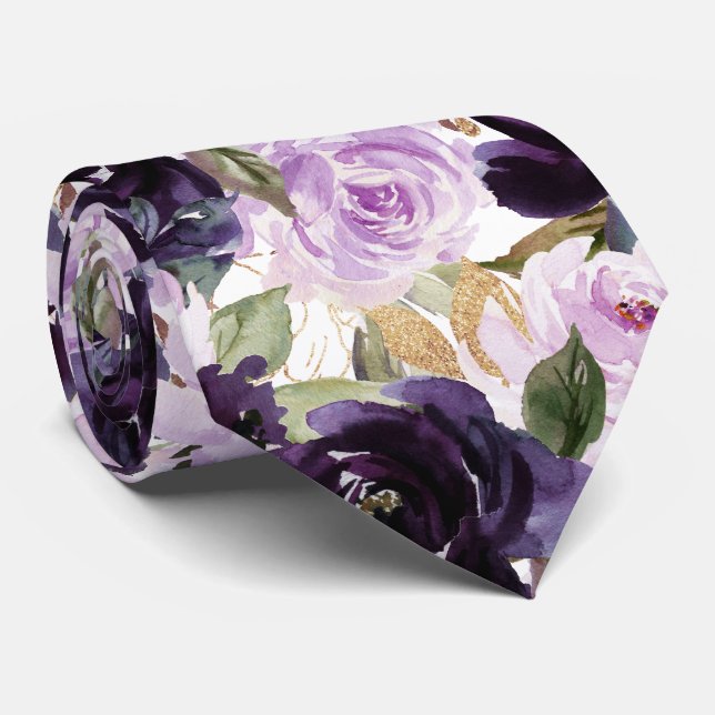 Akvarellblommor Aubergine Lila Lilakrosor   Slips (Rullad)