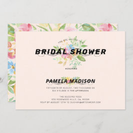 Akvarellblommor bukett & modern typografi inbjudningar