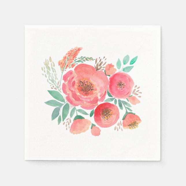 Akvarellblommor, bukett . pappersservett (Framsidan)