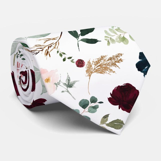 Akvarellblommor Burgundy Rosor Navy Slips (Rullad)