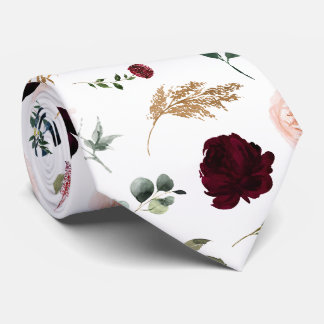 Akvarellblommor Burgundy Rosor Navyblå Slips
