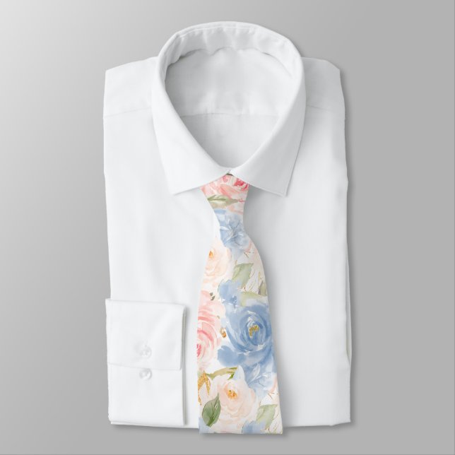 Akvarellblommor dammig blå dammig rosa rosor   slips (Bunden)