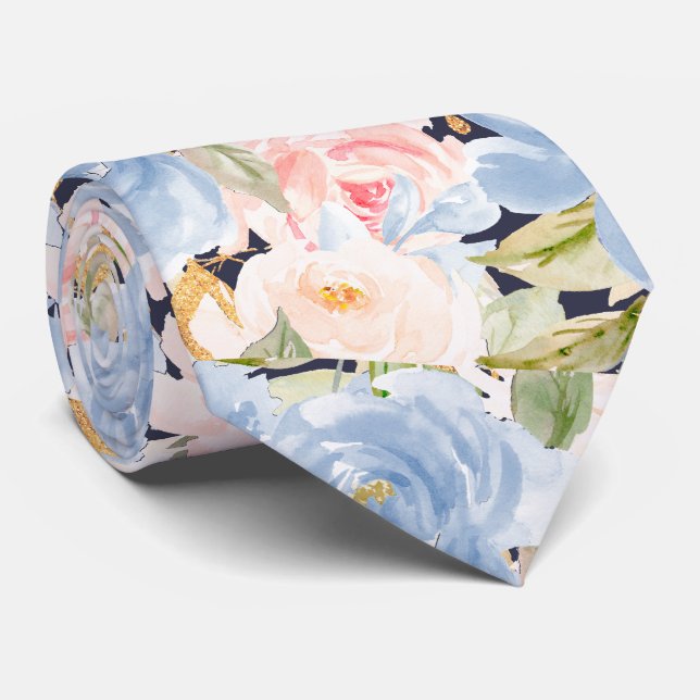 Akvarellblommor dammig blå dammig rosa rosor   slips (Rullad)