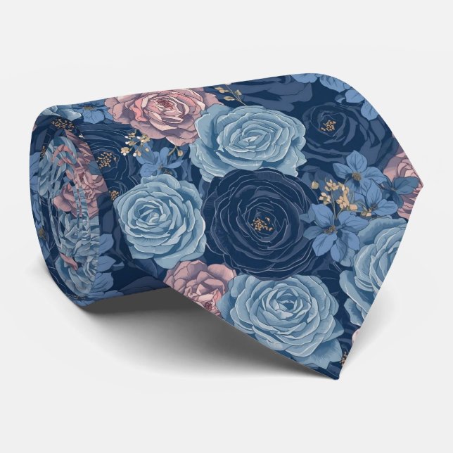 Akvarellblommor dammig blå marinrosor slips (Rullad)