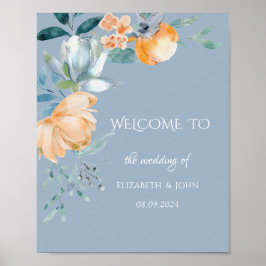 Akvarellblommor dammig blå poster
