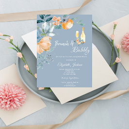 Akvarellblommor Dammigt Blå Brunch & Bubbly Inbjudningar