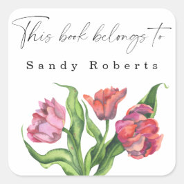Akvarellblommor - Den här boken tillhör Fyrkantigt Klistermärke