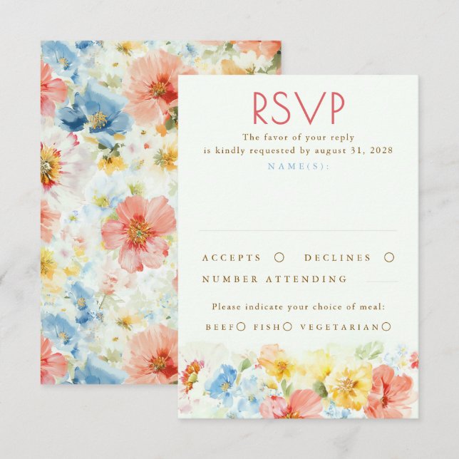 Akvarellblommor Elegant Bröllops-RSVP OSA Kort (Fram/baksida)