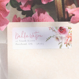 Akvarellblommor Elegant Skript Returadress Etikett
