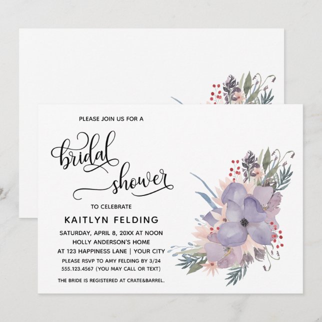 Akvarellblommor & Flödande Bröllopsdusch Inbjudningar (Fram/baksida)