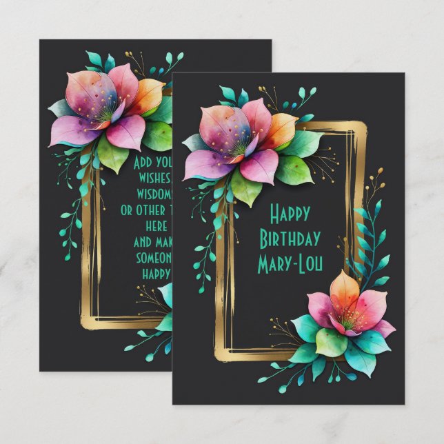 Akvarellblommor - Guldram 34 + din text (Fram/baksida)