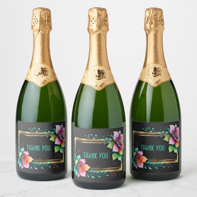 Akvarellblommor - Guldram 34 + din text (Flaskor)