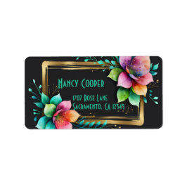Akvarellblommor - Guldram 34 + din text Adressetikett